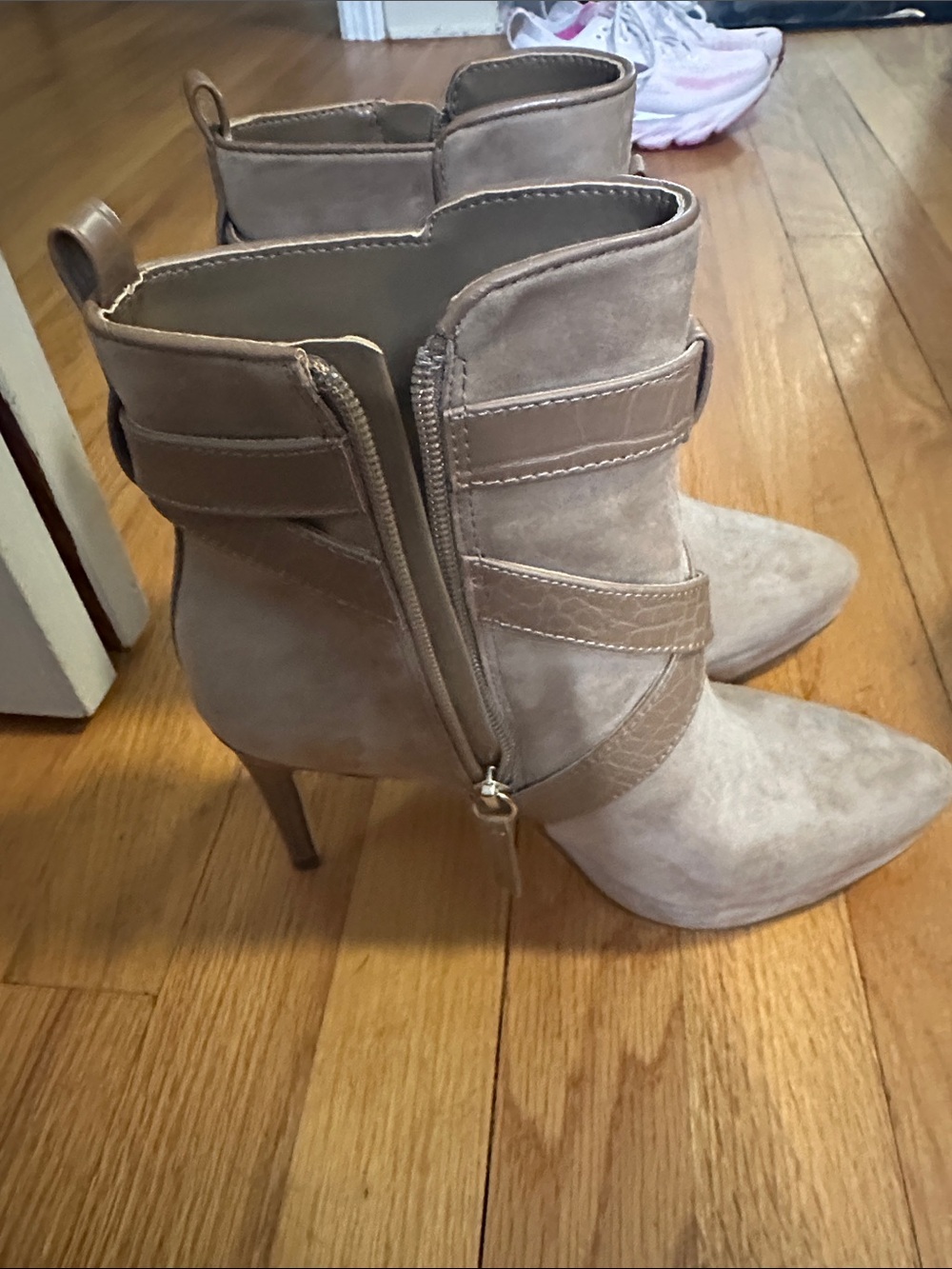 White House Black Market Taupe Suede Pointed-Toe Stiletto Ankle Boots